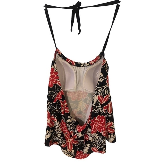 Halter-Tie Swim Top Ocean Dreams Black/Red/White Floral Padded Chest 24W - Picture 7 of 8